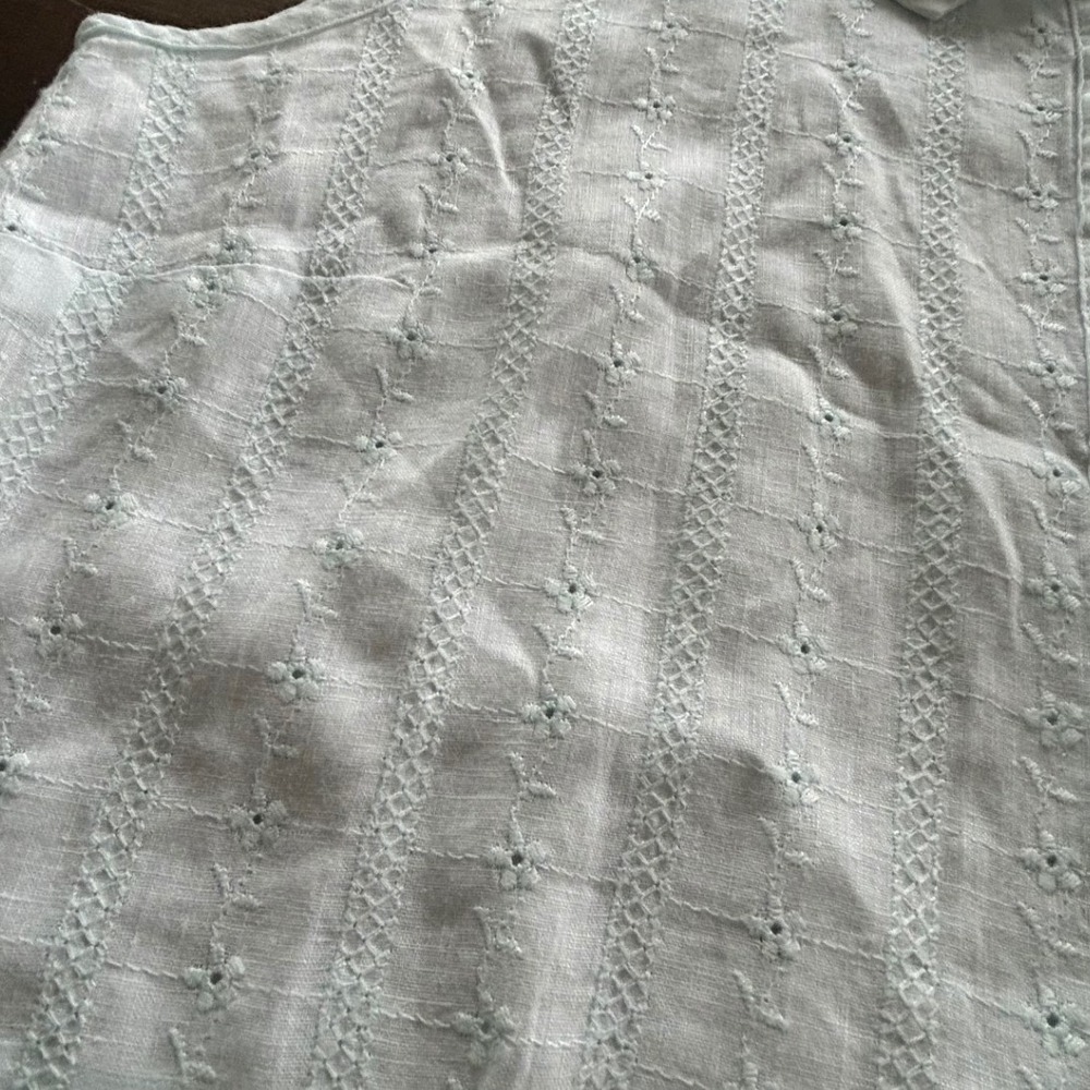J. Jill Linen Sleeveless Top Shirt Blouse Medium Mint Green Eyelet Cottagecore - Picture 2 of 7